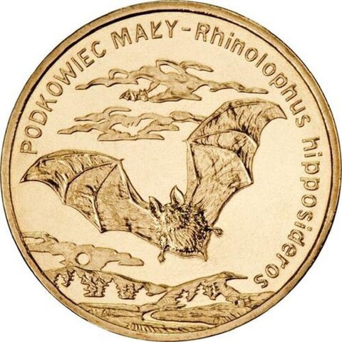 2 злотых Летучая мышь - малый подковонос (животный мир) 2010 год, Польша. UNC