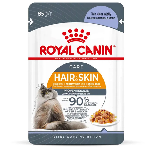 Влажный корм Royal Canin Hair&Skin Care тонкие ломтики в соусе, для взрослых кошек, 85 г.