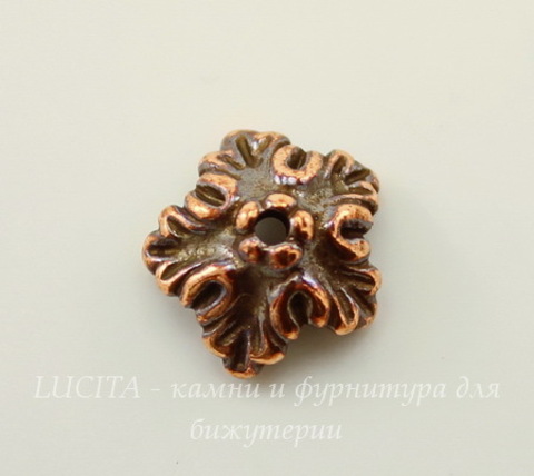 Шапочка для бусины TierraCast "Дубовый лист" (цвет-античная медь) 10х4 мм