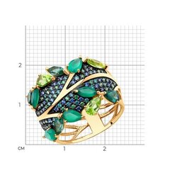 715665 - Кольцо из золота 585 пробы с агатами, хризолитами и фианитами