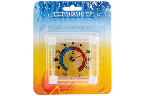 Термометр оконный биметаллический, квадратный ТББ на блистере.