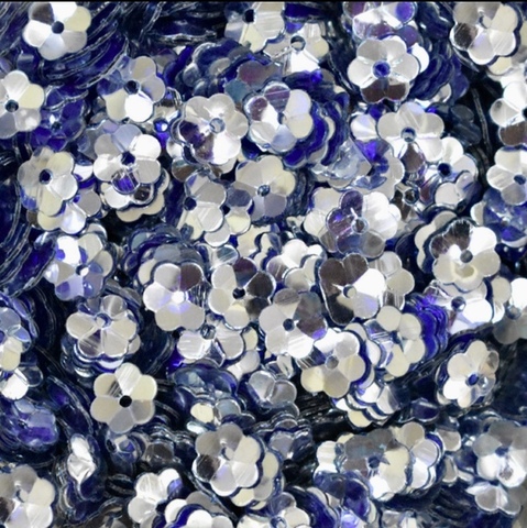 Пайетки цветы, цвет синий с эффектом АВ, 6 мм, Индия