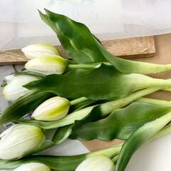 Тюльпаны силиконовые как настоящие, качество ПРЕМИУМ, Белые, букет 7штук, 27 см.