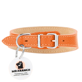 Ошейник для собак Mr.Kranch из натуральной кожи с QR-адресником, 29-35см, оранжевый