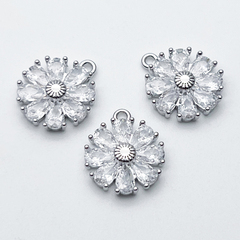 Подвеска Цветок, цвет серебро (родий) + прозрачный, размер 15*12 мм, цена за 1 шт