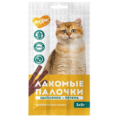 Мнямс для кошек палочки из цыпленка и печени 3х5г
