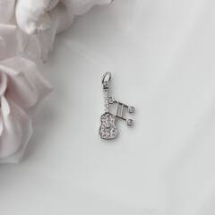 Подвеска Гитара и ноты с фианитами 19*12 мм, родий, П570