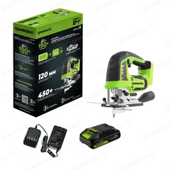 Лобзик Greenworks GD24JS120K2 24V (120 мм) аккумуляторный, с АКБ 2 А/ч и ЗУ