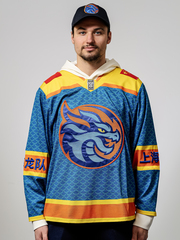 Джерси хоккейное синее ХК "Шанхайские Драконы", реплика с вышивками