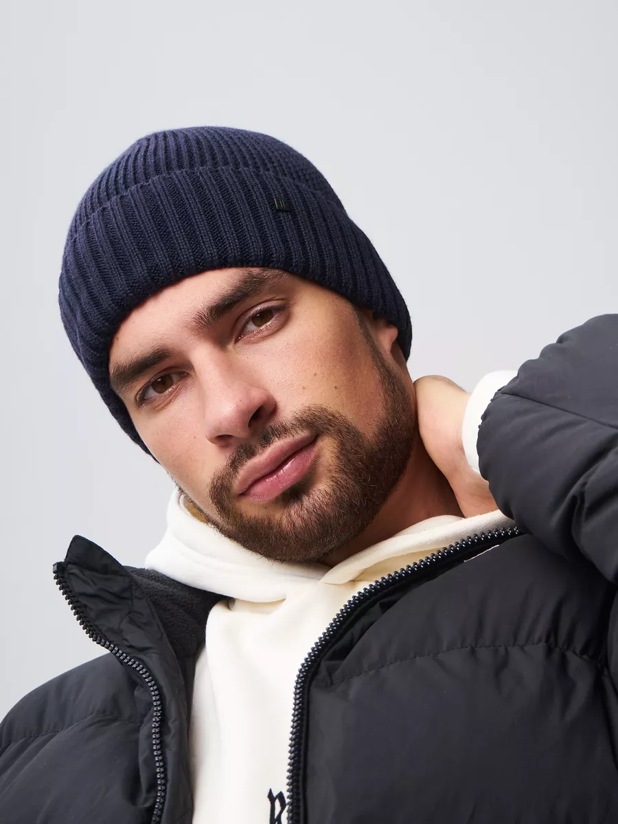 Шапка зимняя на флисе вязаная бини