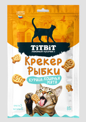Titbit лакомство для для кошек крекер рыбки Курица-кошачья мята 80г