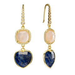 Серьги с Лазуритом и Розовым Кварцем, gold