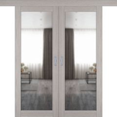 Купить Раздвижная двустворчатая дверь купе Atum Pro 32 Stone Oak с зеркалом