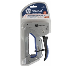 Степлер механический КОБАЛЬТ 3 в 1 скобы 6-14 мм, тип 53, шпильки, гвозди, регулятор удара (240-683)