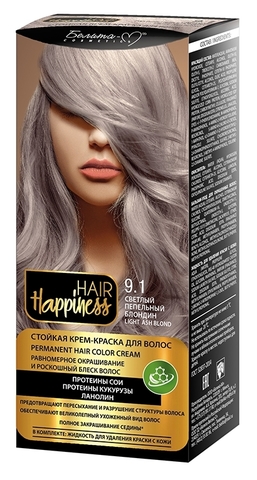 Hair Happiness Крем-краска для волос аммиачная №9.1 пепельный блондин Белита-М