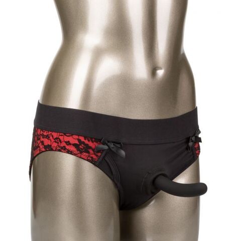 Красно-черные страпон-трусики Pegging Panty Set - размер L-XL - California Exotic Novelties Scandal SE-2712-53-3
