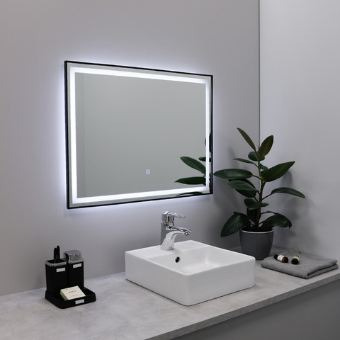 Fixsen FX-2090B Зеркало Fixsen FX-2090B с подсветкой LED, прямоугольное 90х70см, цвет рамы черный