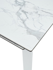 Стол CORNER 120 HIGH GLOSS STATUARIO керамика, стекло/ белый каркас, DISAUR