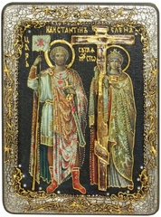 Инкрустированная икона Святые равноапостольные Константин и Елена 29х21см на натуральном дереве в подарочной коробке