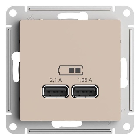 Розетка USB, 5В, 1 порт x 2,1 А, 2 порта х 1,05 А. Цвет Песочный. Schneider Electric AtlasDesign. ATN001233