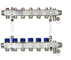 Коллектор распределительный Ридан SSM-6R set с кронштейнами, ручным воздухоотводчиком, сливным краном и торцевой заглушкой, 6 выходами