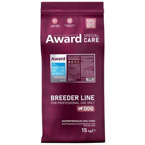 15кг Сухой корм AWARD SPECIAL CARE HYPO PUPPY со свежей белой рыбой для щенков от 1 мес., беременных и кормящих собак всех пород, склонных к аллергии