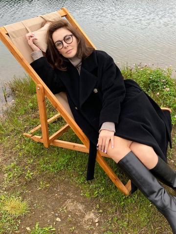 Пальто утеплённое из премиальной шерсти двубортное чёрное