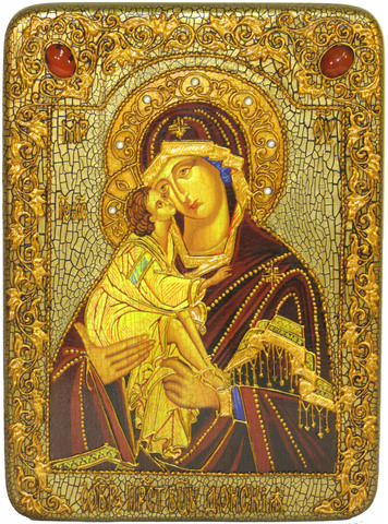 Инкрустированная икона Донская Пресвятая Богородица 29х21см на натуральном дереве, в подарочной коробке