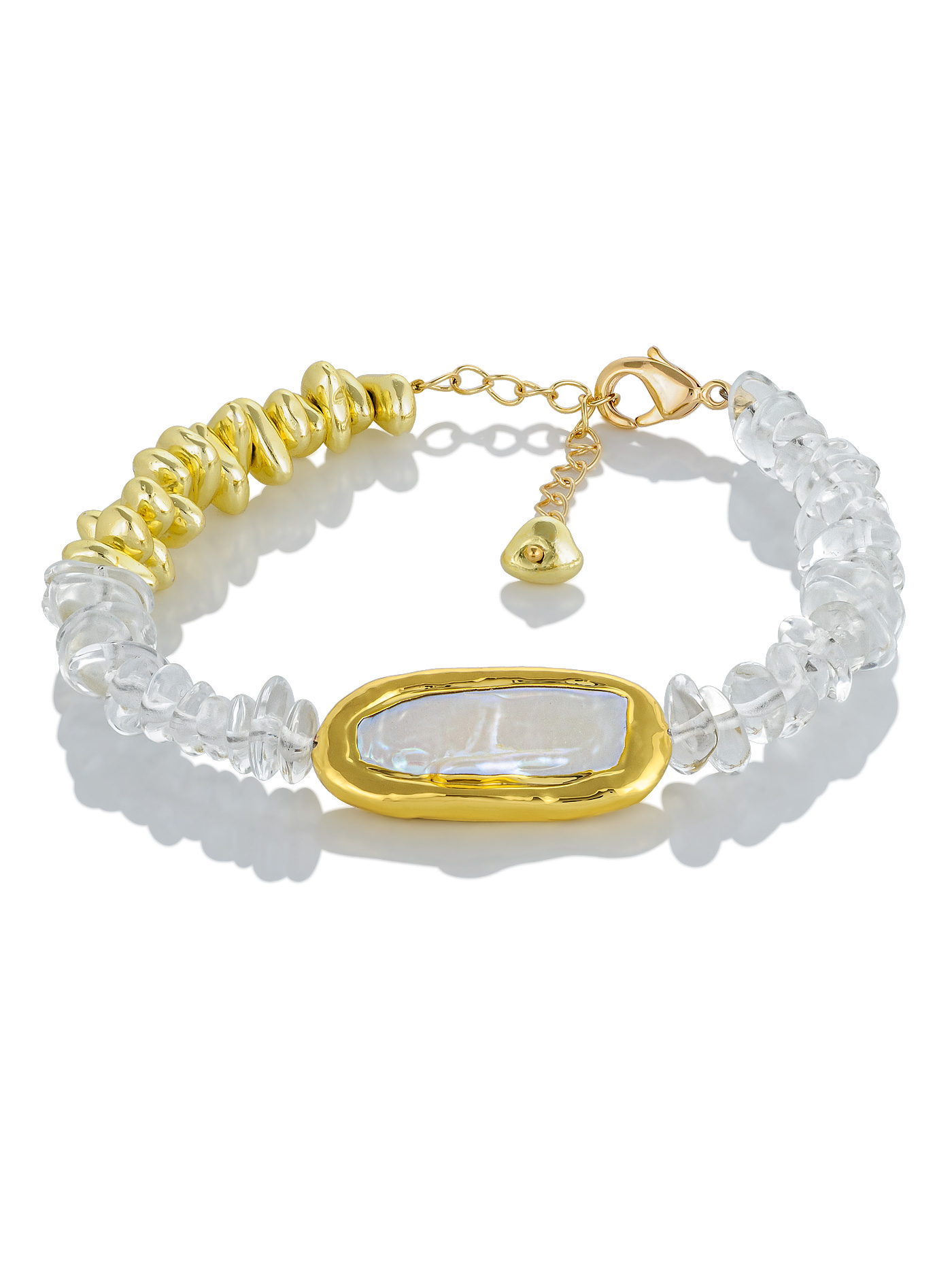 Браслет с горным хрусталем, гематитом и жемчугом