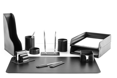 Настольный набор 11 предметов из кожи цвет черный №28