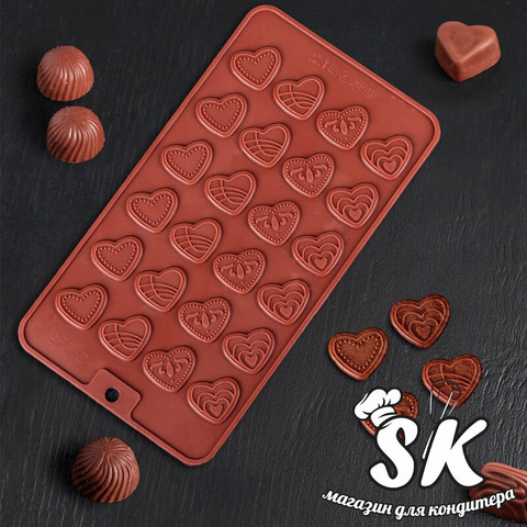 Силиконовая форма для шоколада Сердечки медальоны 24 ячейки