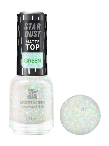 Brigitte Bottier Топовое покрытие для ногтей STAR DUST MATTE TOP green 12мл