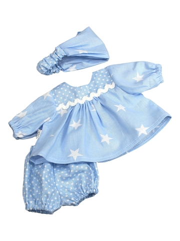 Платье - Голубой / звезды. Одежда для кукол, пупсов и мягких игрушек.