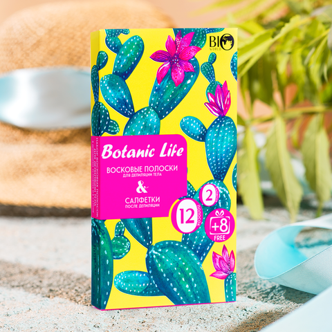 Bio World Botanic Life Набор восковых полосок с углем для депиляции ТЕЛА *20шт, салфетки 2шт