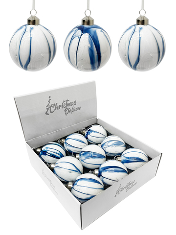 Набор шаров 8см 9шт ChristmasDeLuxe белый с синими разводами