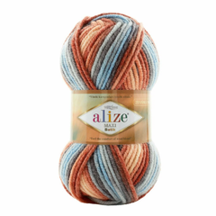 ALIZE "SUPERLANA MAXI BATİK", 25% Шерсть - 75% Aкрил, 100 гр, 100 м, 7922 голубой/красный/коричневый