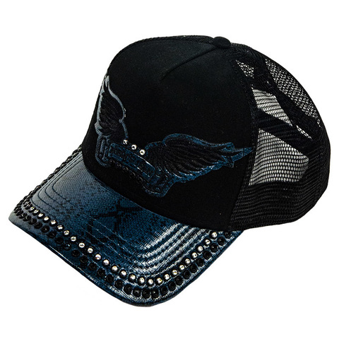 Robin&#39;s Jean | Бейсболка BLACK TWILL CAP WITH BLUE VISOR AND CRYSTALS CAP1023-H-101-38 левый бок