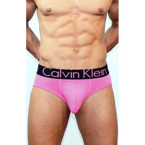 Мужские трусы брифы розовые с черной резинкой Calvin Klein Black Waistband хлопок