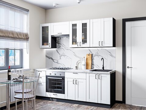 Прямая модульная кухня Лофт-01 White Silk - Graphite 2140*2200*600