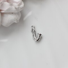 Подвеска Саксофон с фианитами 15*9 мм, родий, П016