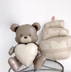 К Сидячая фигура, Мишка с сердцем, Коричневый, Сатин, 66*66 см, 1 шт. (Под воздух)
