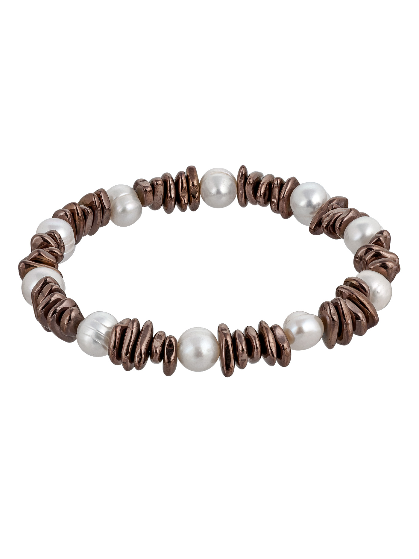 Коричневый браслет с натуральным жемчугом и гематитом