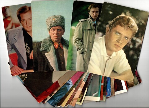 №48 Открытки Артисты и актёры СССР 1970–1980-е г. 25 штук. Цветные, чистые, без повторов