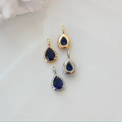 Подвеска Капля с синим фианитом, 15*8 мм, позолота, П427