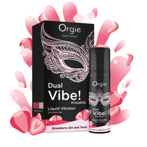 Жидкий вибратор Orgie DUAL VIBE! со вкусом коктейля STRAWBERRY GIN AND TONIC 15мл