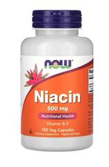 NOW Foods ниацин, 500 мг, 100 растительных капсул