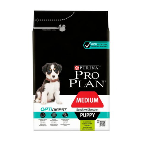 Purina Pro Plan Puppy Optidigest Medium Sensitive Digestion Сухой корм для щенков средних пород с чувствительным пищеварением с ягненком и рисом