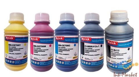 Комплект пигментных чернил MyInk CI-412 для Canon TM-200, TM-205, TM-300, TM-305. Набор 5 цветов по 1 л