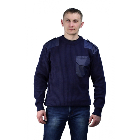 Свитер с накладками п/ш (синий, ворот U) (А)