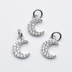 Подвеска Месяц, цвет серебро (родий), фианиты, размер 11*8 мм, цена за 1 шт